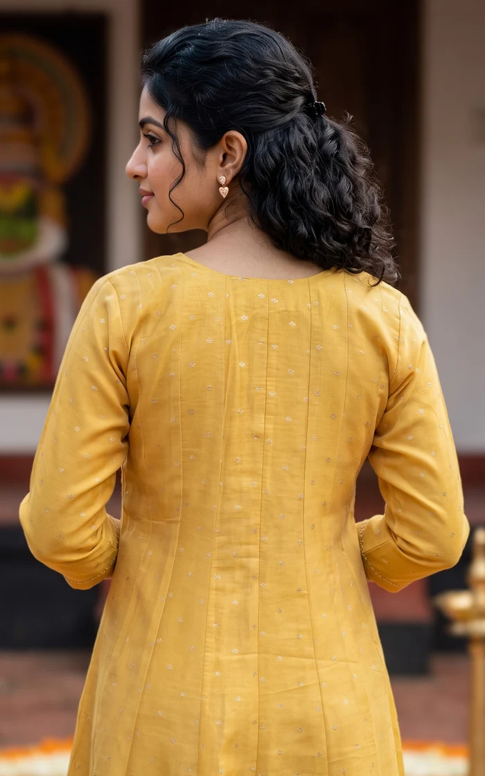 Yellow Anarkali set with Embroidered Dupatta